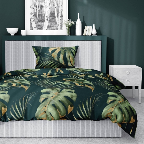 Pościel satyna bawełniana zielona Home Satin 140x200 w liście monstery