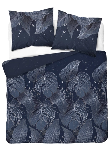 Pościel satyna bawełniana granatowa Home Satin 180x200 w srebrne liście