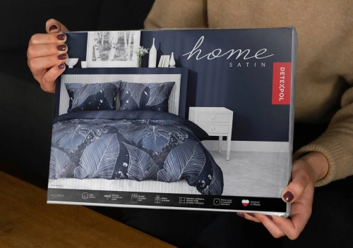 Pościel satyna bawełniana granatowa Home Satin 180x200 w srebrne liście