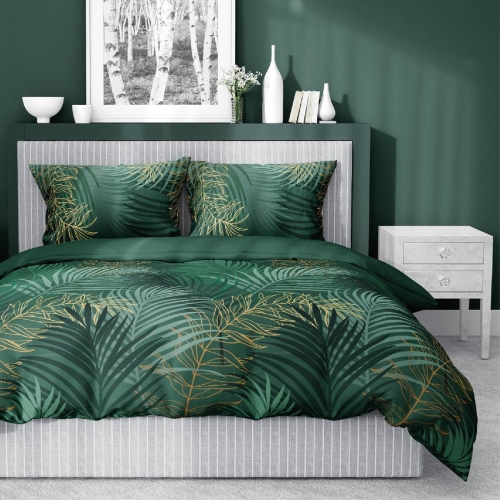 Pościel satyna bawełniana zielona Home Satin 180x200 w liście