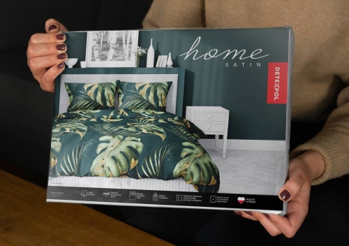 Pościel satyna bawełniana zielona Home Satin 180x200 w liście monstery