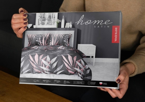Pościel satyna bawełniana czarna Home Satin 180x200 w liście 