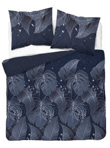Pościel satyna bawełniana granatowa Home Satin 160x200 w srebrne liście