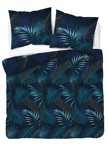 Pościel satyna bawełniana granatowa Home Satin 160x200 w liście