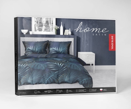 Pościel satyna bawełniana granatowa Home Satin 160x200 w liście