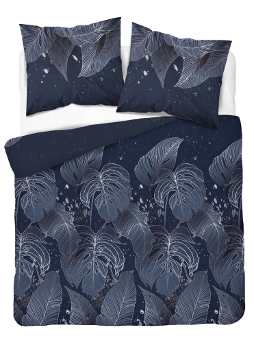 Pościel satyna bawełniana granatowa Home Satin 220x200 w srebrne liście