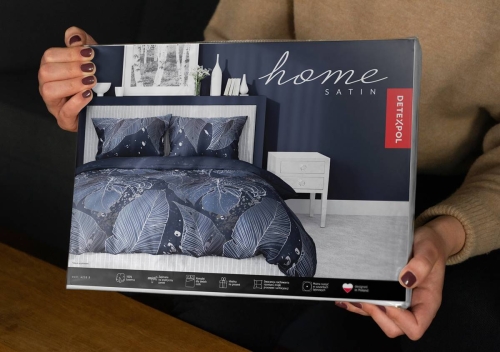 Pościel satyna bawełniana granatowa Home Satin 220x200 w srebrne liście
