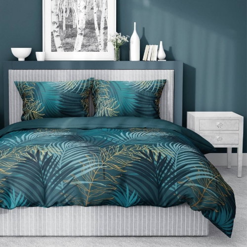 Pościel satyna bawełniana turkusowa Home Satin 160x200 w liście
