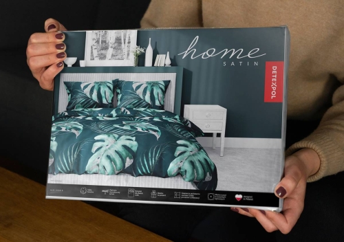 Pościel satyna bawełniana turkusowa Home Satin 180x200 liście monstery