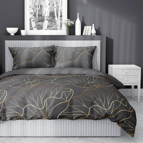 Pościel satyna bawełniana brązowa Home Satin 220x200 w kwiaty