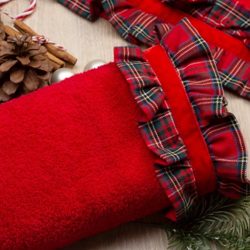 Ręcznik świąteczny czerwony kratka 70x140 Santa