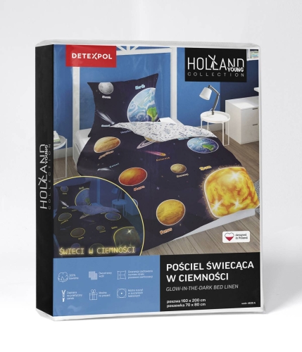 Pościel bawełniana świecąca 160x200 Układ Słoneczny