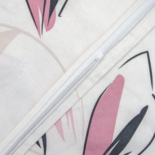 Pościel flanelowa biała 140x200 w różowe i beżowe listki