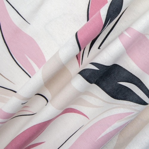 Pościel flanelowa biała 140x200 w różowe i beżowe listki