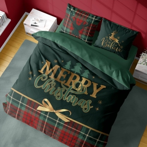 Komplet pościeli świątecznej zielono czerwonej Merry Christmas 160x200 Holland