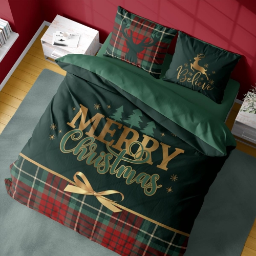 Komplet pościeli świątecznej zielono czerwonej Merry Christmas 160x200 Holland