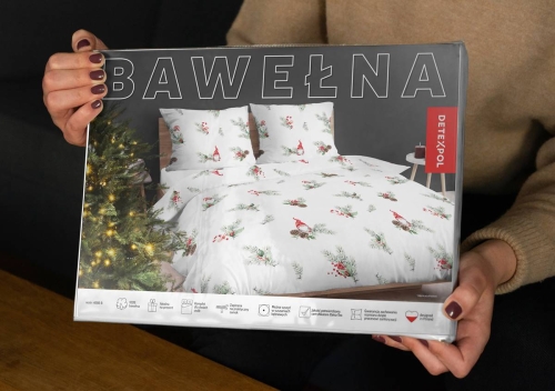 Komplet pościeli świątecznej białej 160x200 Gnom