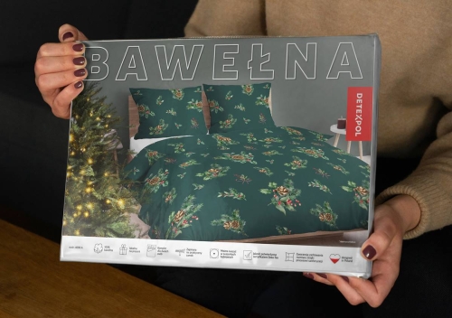 Komplet pościeli świątecznej zielonej 220x200 Szyszki