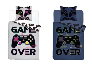 Pościel bawełniana świecąca popielata 140x200 Game Over