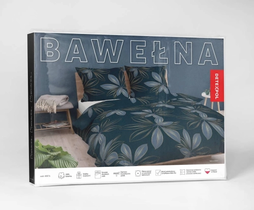 Pościel bawełniana granatowa 160x200 w liście