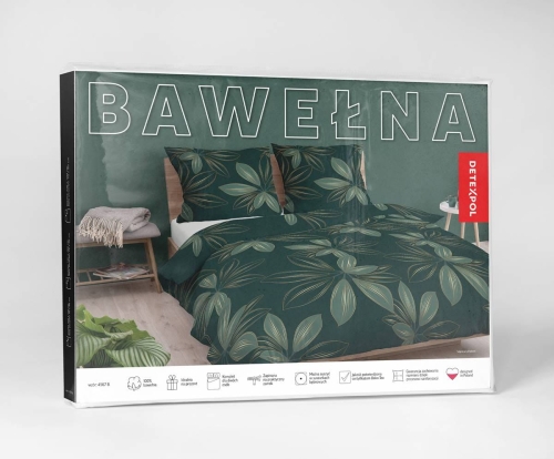Pościel bawełniana zielona 160x200 w liście