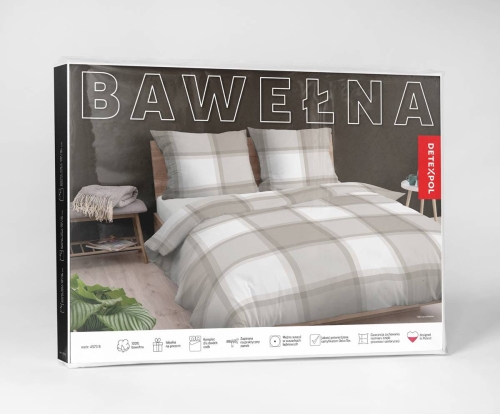 Pościel bawełniana beżowa 160x200 w kratkę