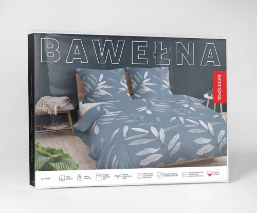 Pościel bawełniana błękitna 220x200 w liście