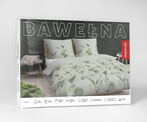 Pościel bawełniana zielona 160x200 w liście