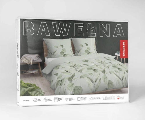 Pościel bawełniana zielona 220x200 w liście
