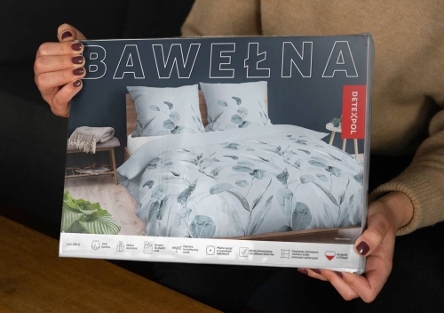 Pościel bawełniana błękitna 220x200 w liście