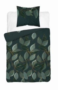 Pościel satyna bawełniana zielona Home Satin 140x200 w zielono złote liście