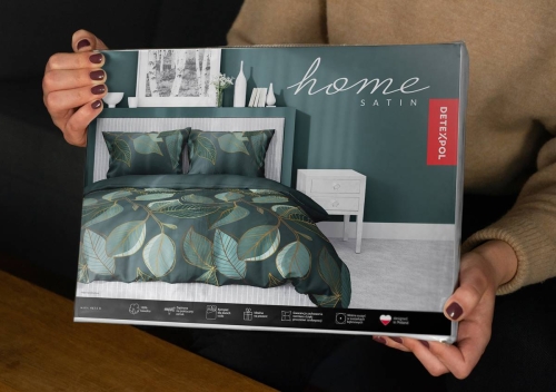 Pościel satyna bawełniana zielona Home Satin 140x200 w zielono złote liście