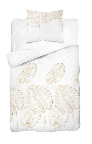 Pościel satyna bawełniana biała Home Satin 140x200 w złote liście