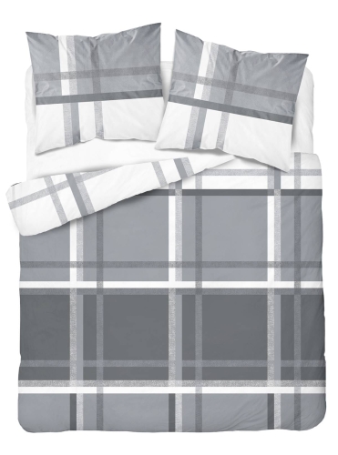Pościel satyna bawełniana popielato biała Home Satin 180x200 krata