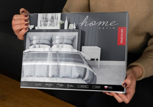 Pościel satyna bawełniana popielato biała Home Satin 180x200 krata