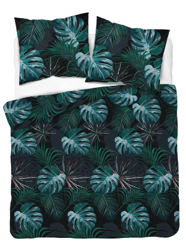 Pościel satyna bawełniana Home Satin 180x200 turkusowe liście monstery