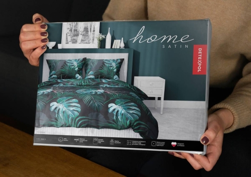 Pościel satyna bawełniana Home Satin 180x200 turkusowe liście monstery