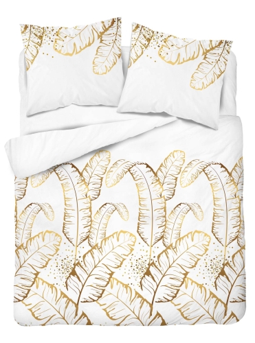 Pościel satyna bawełniana biała Home Satin 180x200 złote liście