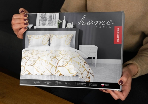 Pościel satyna bawełniana biała Home Satin 180x200 złote liście