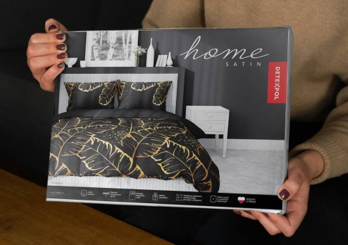Pościel satyna bawełniana czarna Home Satin 220x200 w złote liście