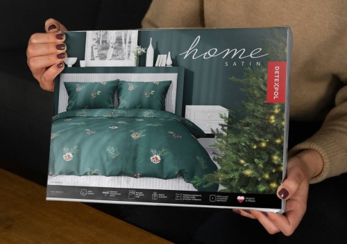 Pościel satyna bawełniana świąteczna zielona Home Satin 220x200 Szyszki