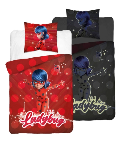 Pościel bawełniana świecąca 140x200 Biedronka i Czarny Kot