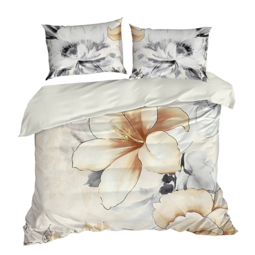 Pościel makosatyna bawełniana kremowo beżowa w kwiaty 220x200 Premium