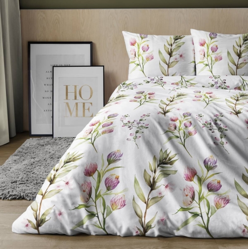 Pościel satyna bawełniana Home Satin biała 140x200 w kwiaty
