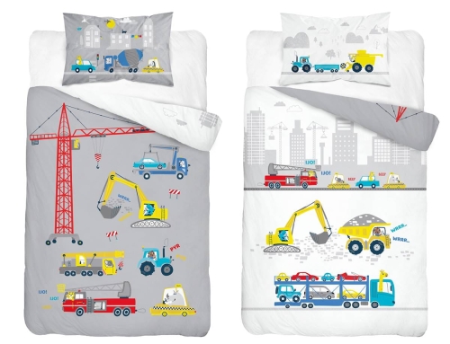 Komplet pościeli bawełnianej popielato białej łóżeczka 90x120 Maszyny