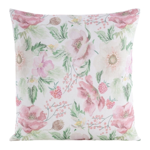 Poszewka dekoracyjna biała Flore 45x45 w różowe kwiaty i maliny