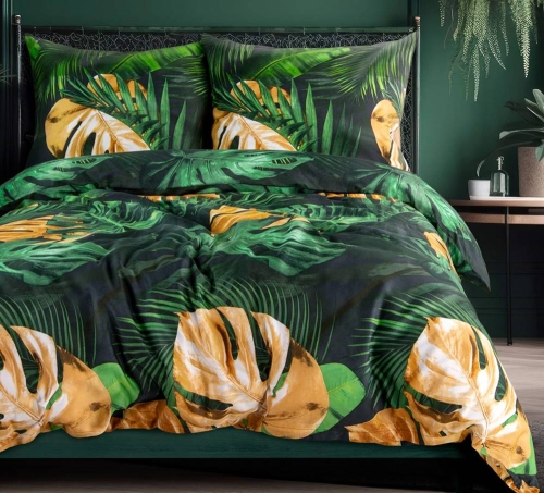 Komplet pościeli z bawełny satynowej 220x200 w liście monstery