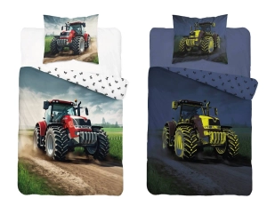 Pościel bawełniana świecąca 140x200 Czerwony Traktor