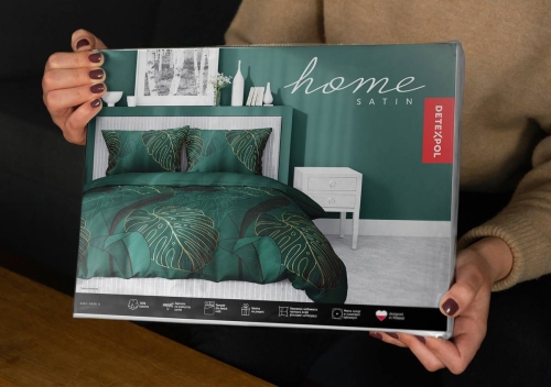 Pościel satyna bawełniana Home Satin  zielona 160x200 w liście monstery
