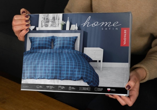 Pościel satyna bawełniana Home Satin granatowa 220x200 w kratkę